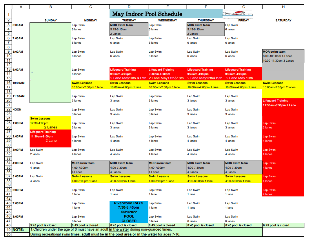 May Pool Schedule - Fred Smith Company Sports Club