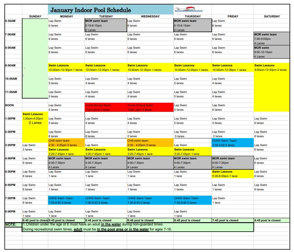 Indoor Pool Schedule - Fred Smith Company Sports Club